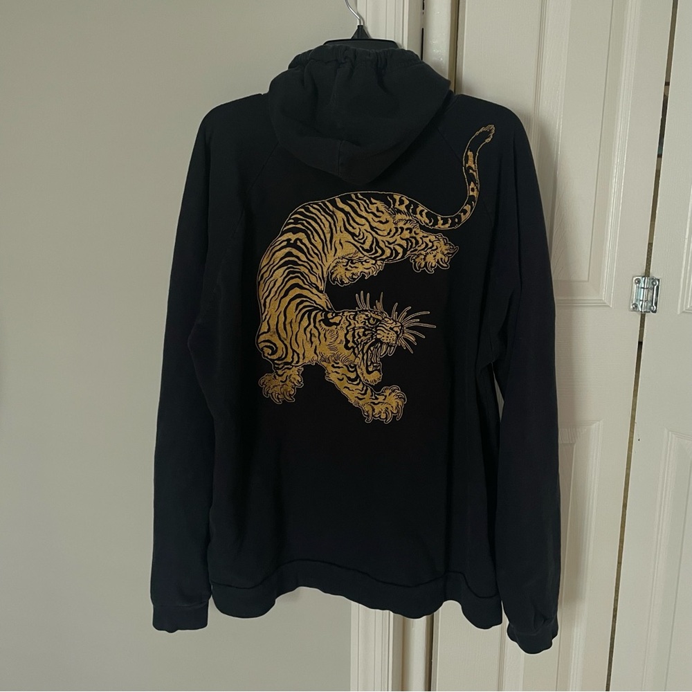 Tim Lehi rare black with gold tiger pullover hoodie sweatshirt size XXL.